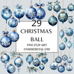 Blue Christmas Ball Winter Holiday PNG Clipart - Blue Christmas Ball Watercolor bundle clip art - Blue Christmas Decoration Clipart Bundle