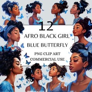 Afro Black Girl Clipart, Butterfly Black Woman Art, Afro Woman Clipart, Black Girl Magic Digital Download, Birthday Queen Png Afro Woman