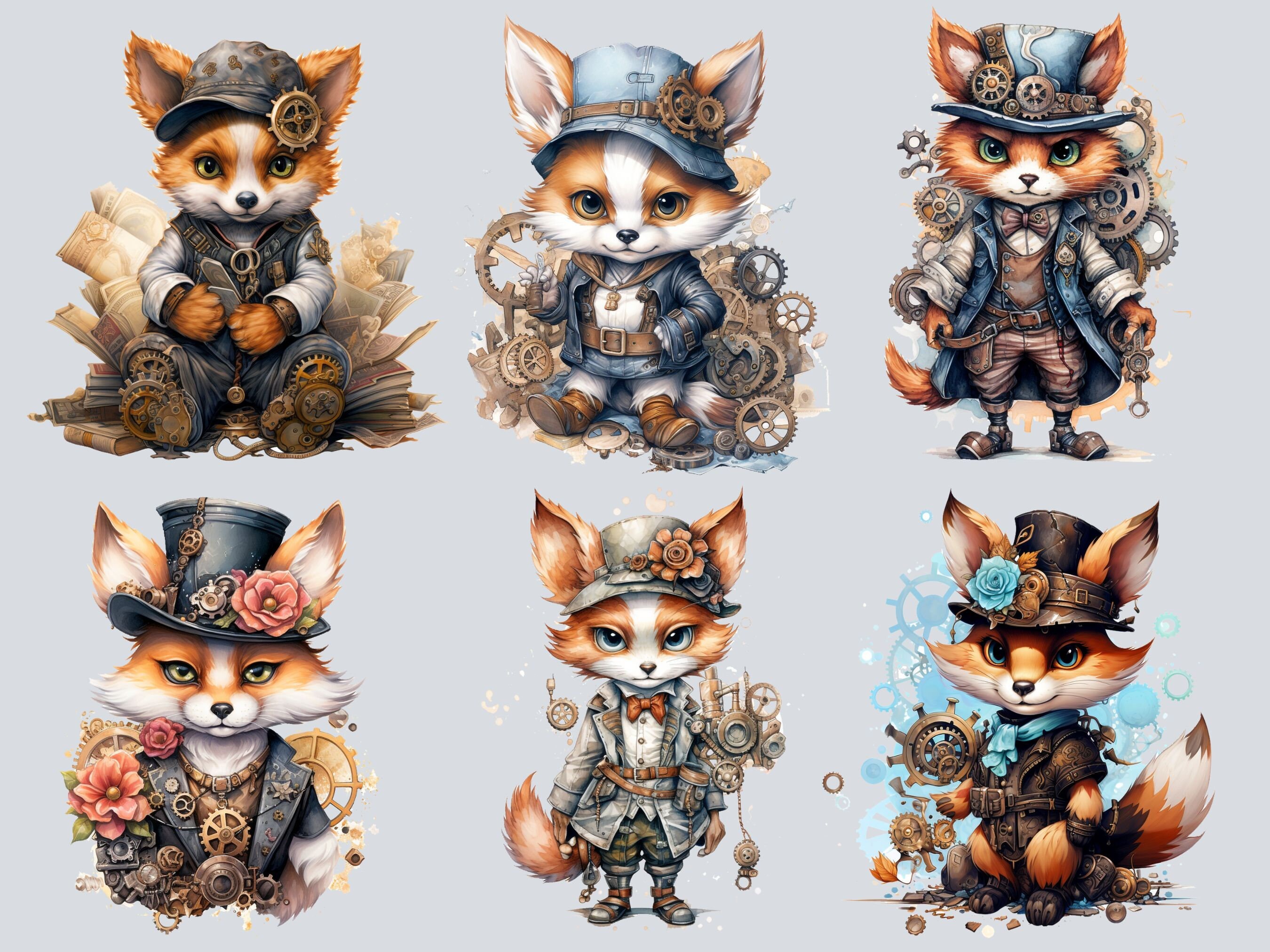 Steampunk Fox Bundle, PNG Steampunk Cliparts, Junk Journal ...