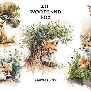 Woodland Fox Clipart Watercolor, Woodland Baby Animals Clipart, Commercial Use, Transparent PNG, Nursery Clipart, Fox Clipart