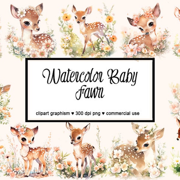 Fawn Clipart PNG Digital Crafting and Paper Crafts, Watercolor Baby Deer Clip Art, Nursery Art, Commercial Use, Baby Fawn PNG Cute Fawn
