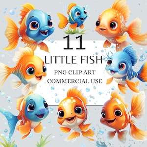 Cute Fish Clipart Baby Fish Watercolor Ocean Animals Nautical Clipart PNG Transparent Background for Commercial Use Fish PNG