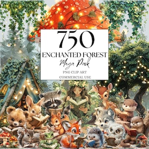 Woodland Enchanted Forest Clipart, 750 PNG, Woodland Baby Animal Clipart, Fairy Forest Clipart, Fairy Woodland Clipart, Magical Forest PNG