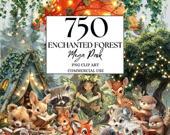 Woodland Enchanted Forest Clipart, 750 PNG, Woodland Baby Animal Clipart, Fairy Forest Clipart, Fairy Woodland Clipart, Magical Forest PNG