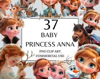 Bebé princesa Anna Clipart, princesa de hielo PNG, princesa de cuento de hadas Clipart para uso comercial y descarga digital, princesa de fantasía PNG