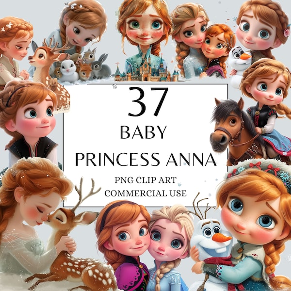 Bebé princesa Anna Clipart, princesa de hielo PNG, princesa de cuento de hadas Clipart para uso comercial y descarga digital, princesa de fantasía PNG