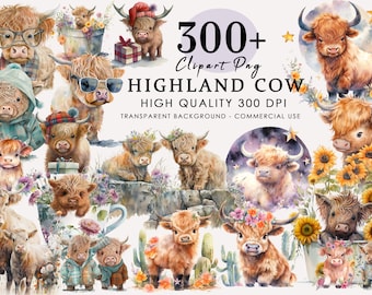 Highland Cow Collection, watercolor Highland cow clipart, baby highland cow Nursery decor, baby animals, baby highland cow png