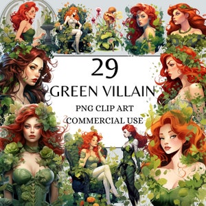 Green Villain Clipart, PNG, Full Commercial Use, Watercolor Fantasy Justicier Clipart, Instant Download,  Ivy Plant PNG, Clipart Dryad PNG