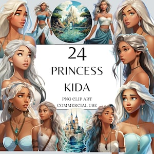 Prinzessin Clipart, Fantasy Prinzessin PNG, Aquarell Fantasy Märchen Clipart, Atlantis Prinzessin, mit sofortigem Download für kommerzielle Nutzung
