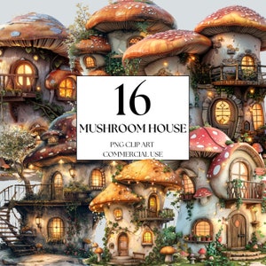 Mushroom House Clipart, Enchanted Forest Clipart, Fairytale Mushroom House PNG, Magical Mushroom Clipart, Woodland Clipart, Fairytale PNG