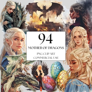 Imágenes prediseñadas de la madre de los dragones, imágenes prediseñadas del dragón de la acuarela, princesa de fantasía PNG, imágenes prediseñadas de la reina del dragón, para uso comercial y descarga digital