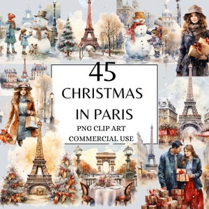 Clipart de Natal em Paris, Clipart de inverno Paris, Clipart de Natal em aquarela, PNG de Natal parisiense, Clipart francês, Clipart parisiense