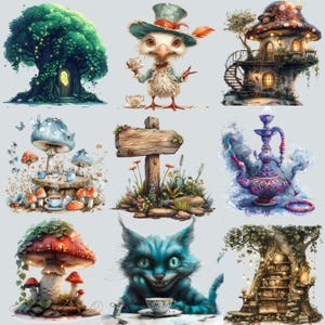Alice Clipart Wonderland Clipart, PNG, Woodland Clipart Watercolor Fantasy Fairytale Clipart, with Instant Download, Dark Fantasy Clip Art image 7