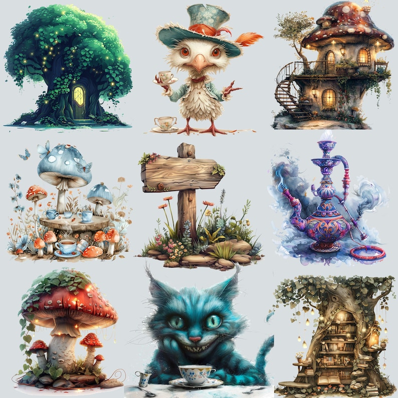 Alice Clipart Wonderland Clipart, PNG, Woodland Clipart Watercolor Fantasy Fairytale Clipart, with Instant Download, Dark Fantasy Clip Art image 7