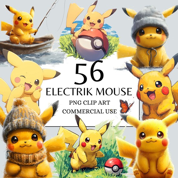 Watercolor Pikachu Clipart Electrik Mouse Clipart Yellow Mouse Clipart Pokemon PNG for Digital Download and Commercial Use, Cute Pikachu PNG