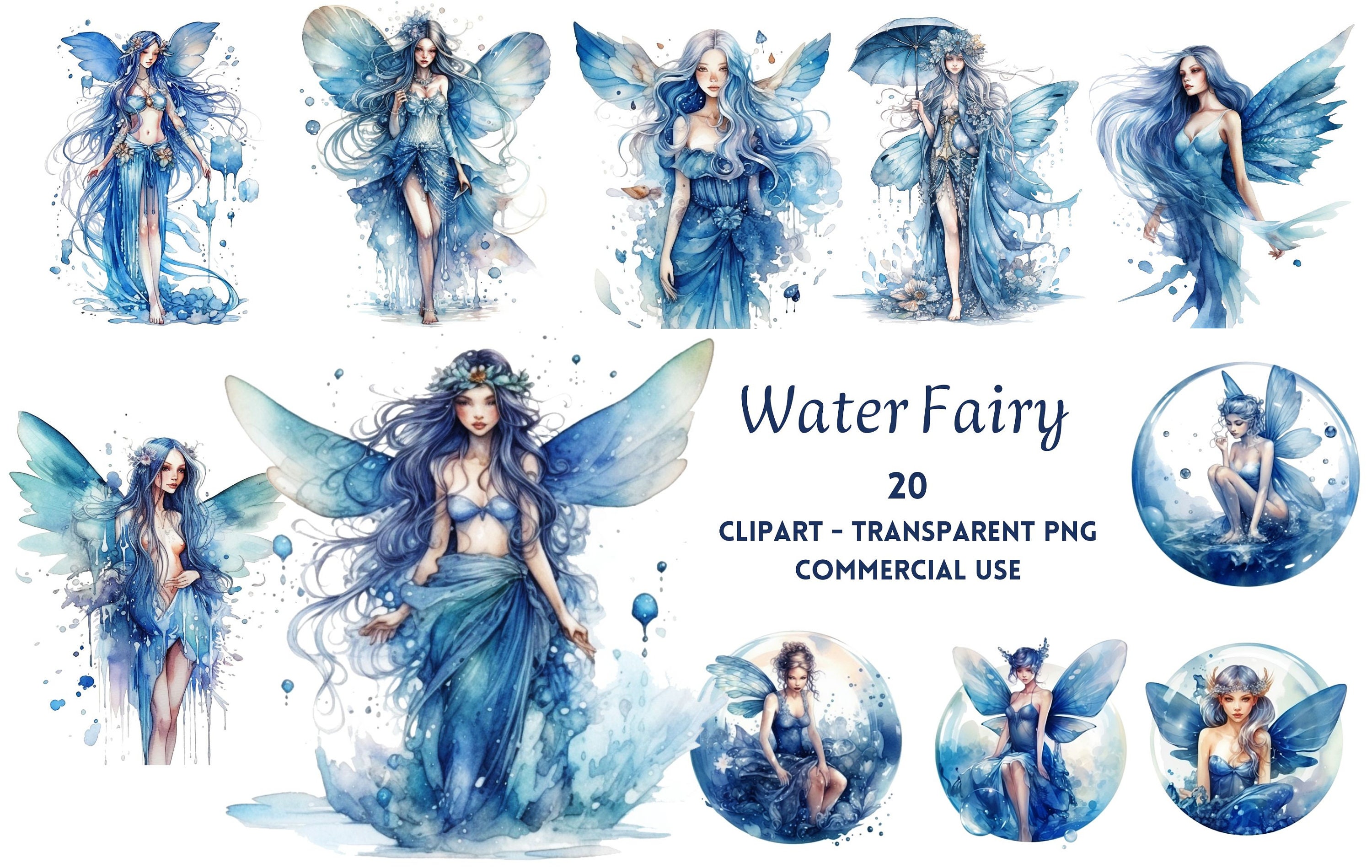 Enchanted Aqua Fairy Clipart Watercolor Eternal Blue Fairy -  in 2023