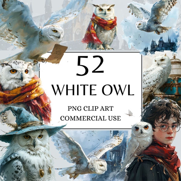 White Owl Clipart, Hedwig Clipart, Watercolor Wizard Shcool Clipart, Fantasy Witch Owl Clipart, Magic White Owl, Witch and Wizard PNG