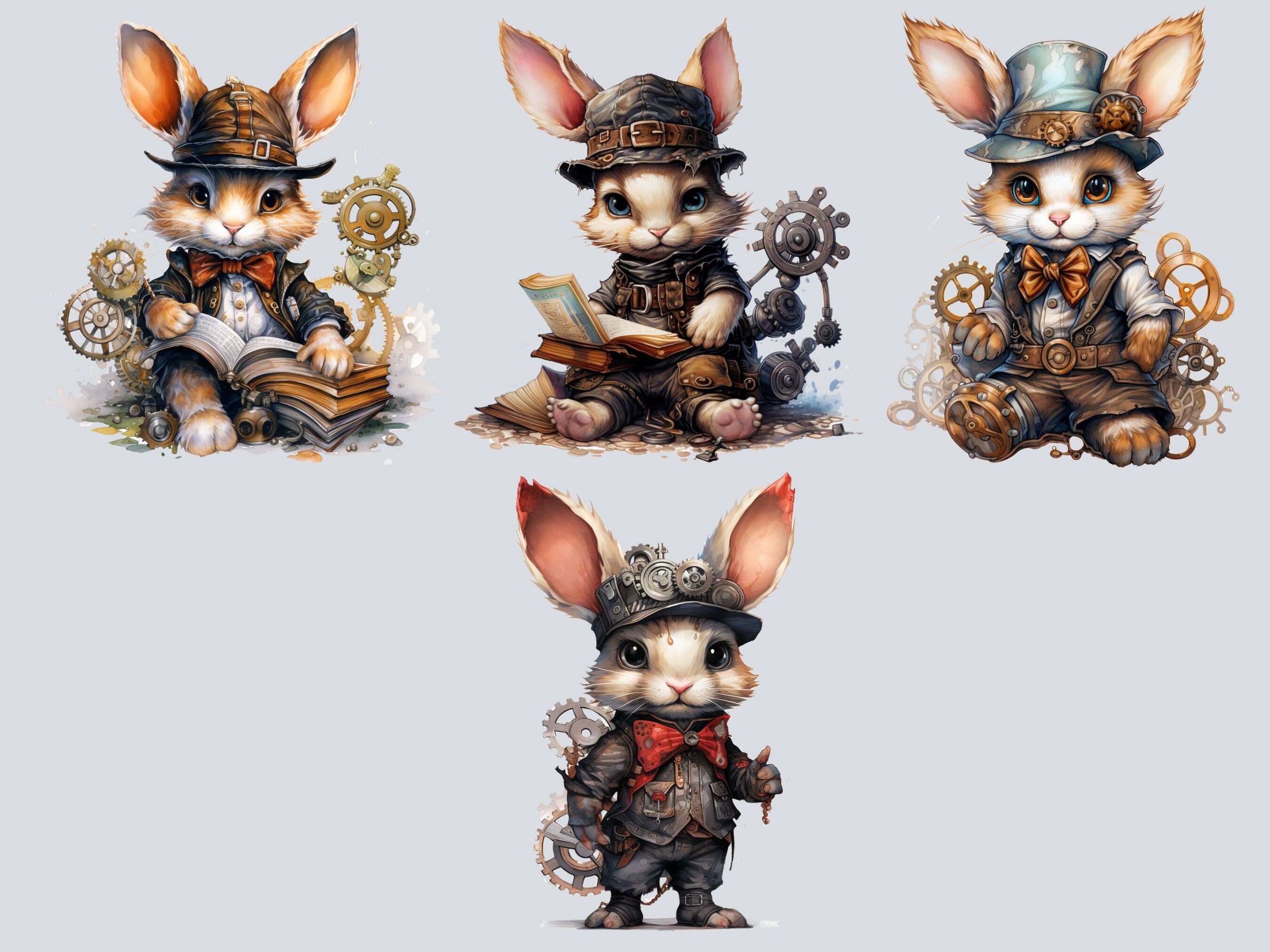 Steampunk Rabbit Bundle, PNG Steampunk Cliparts, Junk Journal ...