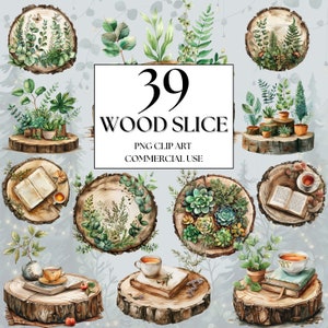 Wood Slices Clipart Boho Wedding Clipart, Enchanted Forest Clipart, Woodland Wedding Clipart, Nature Clipart, Watercolor Wood Slice Clipart