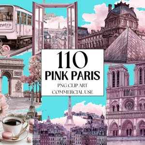 Imágenes prediseñadas de París rosa, imágenes prediseñadas PNG de París romántico en acuarela, imágenes prediseñadas del Museo del Louvre, imágenes prediseñadas de la Iglesia de Notre Dame, imágenes prediseñadas PNG del Arco del Triunfo