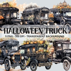 Halloween Truck Watercolor Clipart, Victorian Truck Clipart PNG, Halloween Victorian Car Clipart, Paper craft - Junk Journal, Scrapbooking