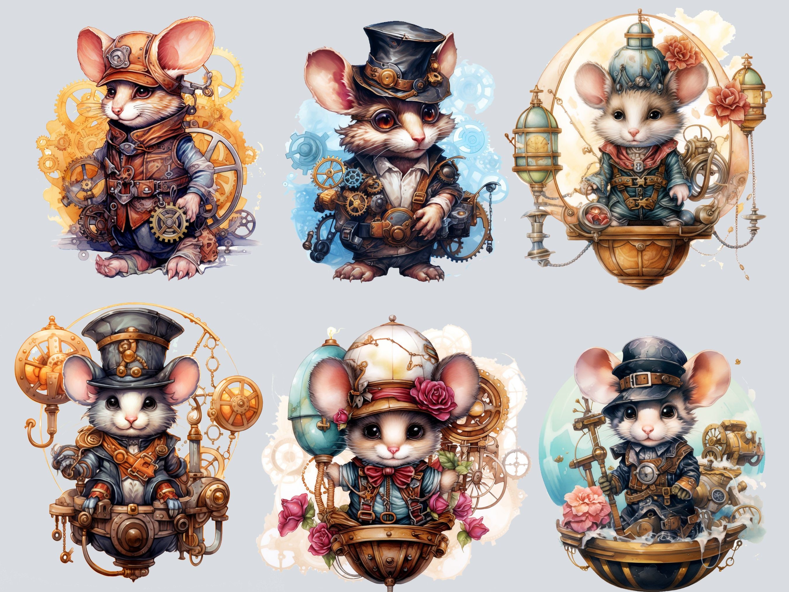 Steampunk Mouse Bundle, PNG Steampunk Cliparts, Junk Journal ...