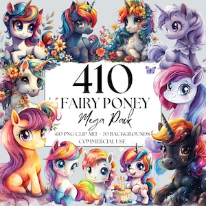 Mega paquete de 410 imágenes prediseñadas de unicornio de hadas, imágenes prediseñadas de poni pequeño, imágenes prediseñadas de cumpleaños de unicornio, imágenes prediseñadas de guardería de unicornio arcoíris, castillo de princesa