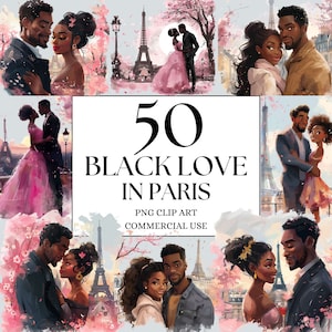 Black Love in Paris Clipart, Black Couple, Pink Paris, Romantic Paris, Wedding Paris, Black Magic Clipart, Afro Couple, Afro PNG Clipart