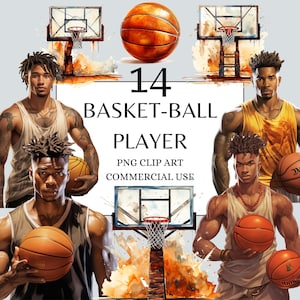 Basket-Ball Clipart, Basket-ball Player PNG, Commercial Use, Watercolor Black Man Clipart, Sport Clipart with Instant Download, Basket PNG