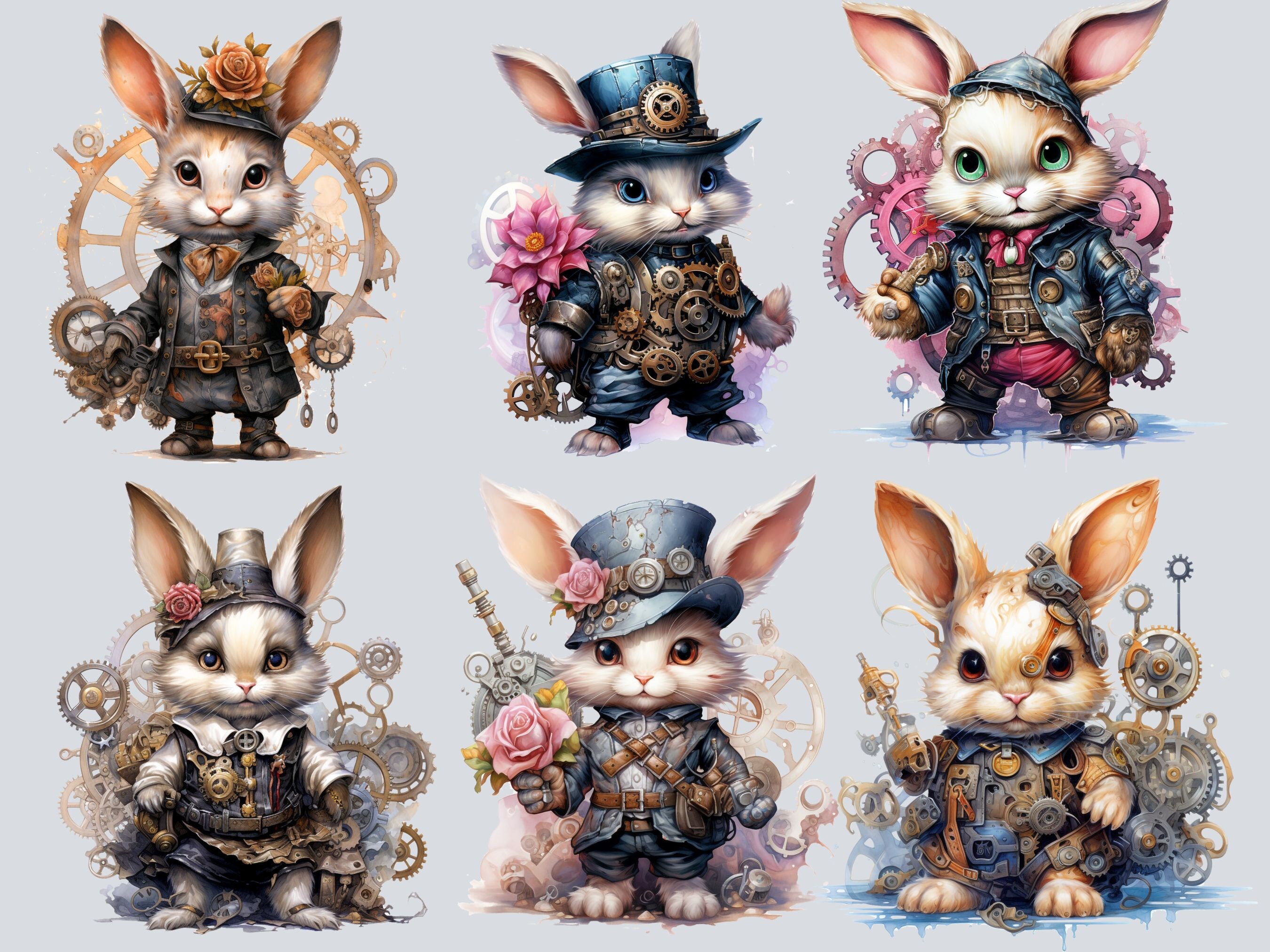 Steampunk Rabbit Bundle, PNG Steampunk Cliparts, Junk Journal ...