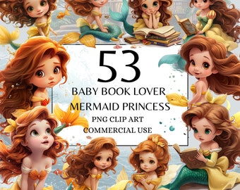 Baby Princess Belle Clipart Pack, PNG Clipart with Full Commercial Use Instant Download, Children's Fantasy Fairytale Princess Beast Clipart