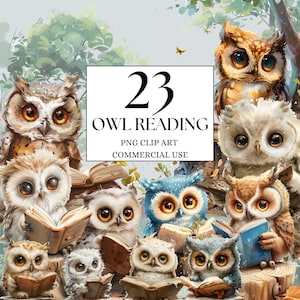 Woodland Owl Clipart, Owl Reading Clipart, Enchanted Forest Clipart, Woodland Animals Reading Clipart, Baby Woodland Animal Clipart, Owl PNG