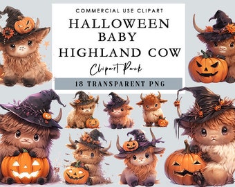 Halloween Highland Vaca Clipart Bruja Vaca Highland PNG Bebé Vaca Highland Halloween Clipart Calabaza Vaca Highland Vivero Arte Bebé Vaca Clipart