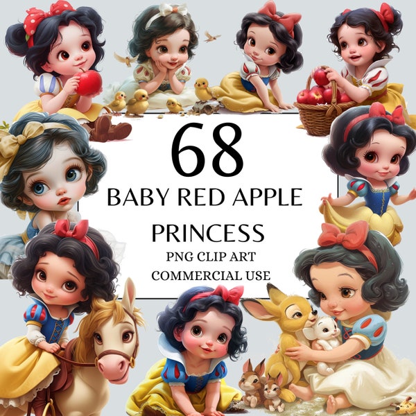 Baby Red Apple Princess Clipart Commercial Use Instant Download, Children's Fantasy Art, Baby Fairytale Princess Clipart