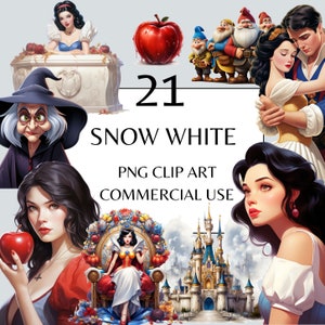 Sneeuwwitje Clipart Pack, PNG Clipart met volledig commercieel gebruik Instant Download, Children's Fantasy Fairytale Princess Dwarf Witch Clipart