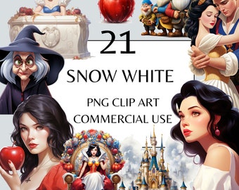 Snow White Clipart Pack, PNG Clipart with Full Commercial Use Instant Download, Children's Fantasy Fairytale Princess Dwarf Witch Clipart