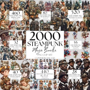 Steampunk Clipart Mega Bundle - 2000+ Unique Steampunk PNGs, Victorian Clipart, Fantasy Art, Commercial Use, Decor, DIY, Printable PNG