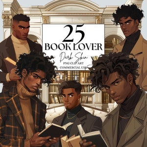 Dark Skin Man Clipart Book Lover Clipart Book Worm Clipart Black Man Clipart Afro Man PNG para descarga instantánea, Afro Black Business Man Art
