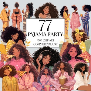 Soirée Pyjama Clipart, Fille Noire Clipart, Femme Noire Clipart, Afro Clipart, Musique Clipart, Pop Corn Clipart, Pizza Clipart PNG