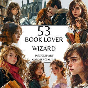 Book lover Clipart, Student Wizard Clipart Magic School Bundle, Witch and Wizard PNG, Potions, Library, digital download and commercial use