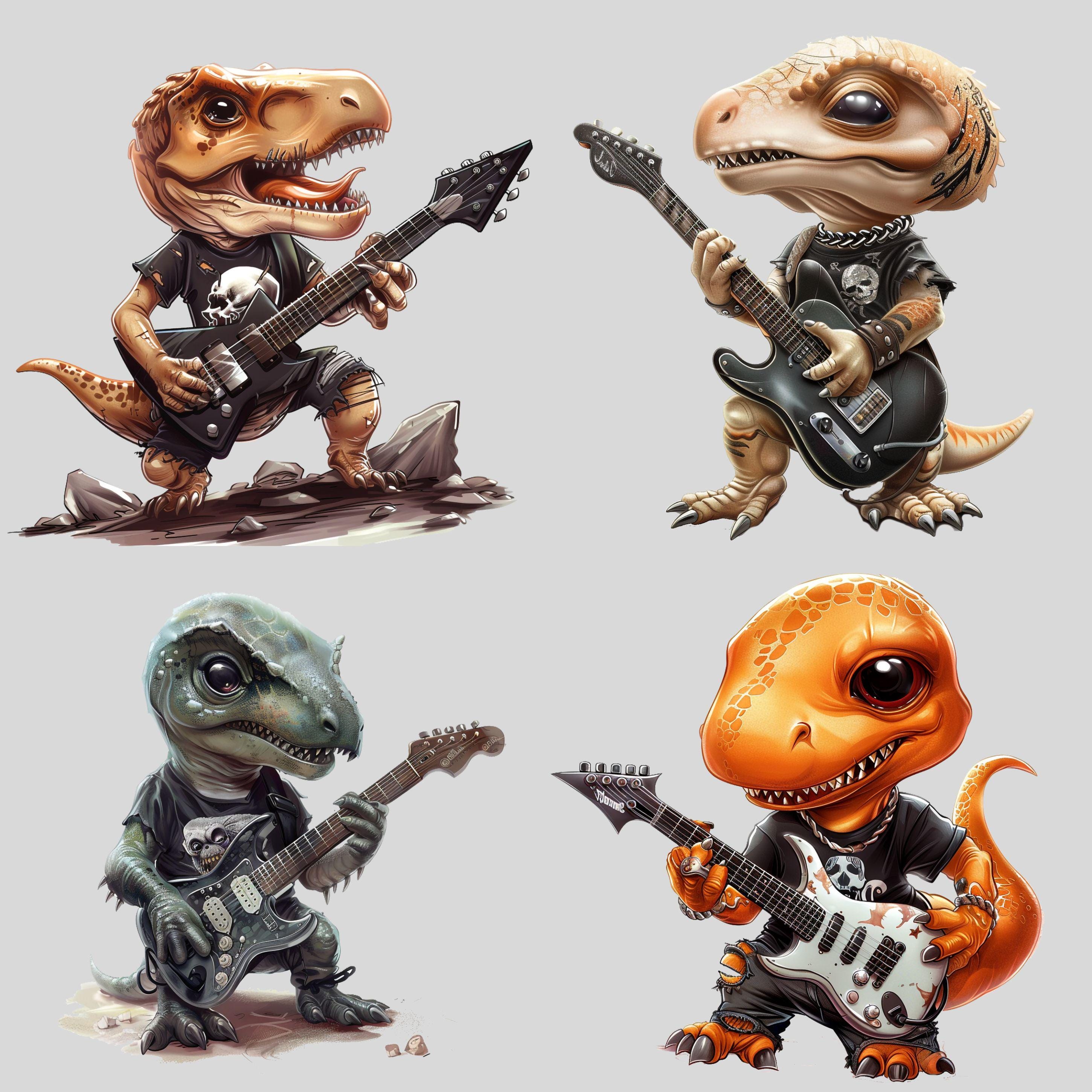24 Rock and Roll Dinosaurs Clipart Bundle, Guitar Clipart, Heavy Metal ...