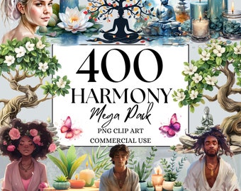 Harmony Mega Pack - 400 PNG Meditation Clipart Yoga Watercolor Spiritual Clipart Relaxation for Digital Download and Commercial Use