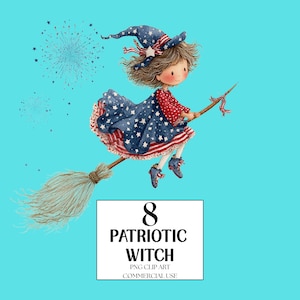 4th of July Witch Clipart, Patriotic Witch Clipart, Independence Day, 4th of July, American Art, Printable Watercolor Junk Journal