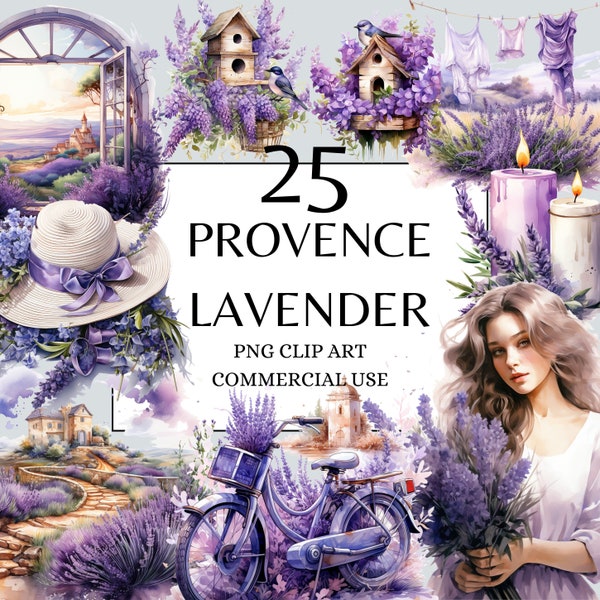Provence Clipart, Lavender PNG, Commercial Use, Watercolor Lavender Windows Clipart, Lavender Landscape with Instant Download, Provence PNG