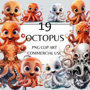 Octopus Clipart Baby Octopus Watercolor Ocean Animals Nautical Clipart PNG Transparent Background for Commercial Use Octopus PNG