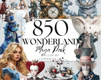Alice Clipart Wonderland Clipart, PNG, Woodland Clipart Watercolor Fantasy Fairytale Clipart, with Instant Download, Dark Fantasy Clip Art