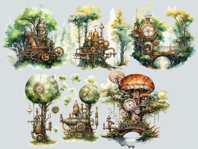 Steampunk Style Tree Steampunk Forest Clipart, PNG Steampunk Cliparts, Junk Journal ...
