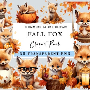 Automn Fox Clipart Watercolor Funny Fox, Halloween Fox PNG Fox Illustrations, Digital Paper, Printable, Nursery Decor Kittens Clipart PNG