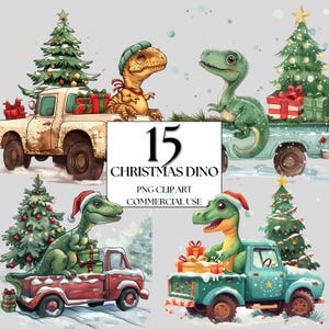 Christmas Dinosaur Clipart, Watercolor Dinosaur Clipart for Commercial Use, Digital Download, Chirstmas Invitation Card, Christmas Clipart