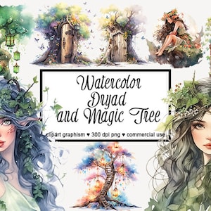 Dryad and Magic Tree Clipart Dryad Clipart Nymph Clipart Nature Witch Clipart Fantasy Clipart Green Witch Clipart Fantasy Tree Clipart PNG
